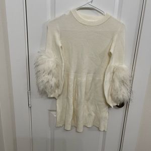 Brand new Juniors cat and Jack sweater dress with fur sleeves, cream color